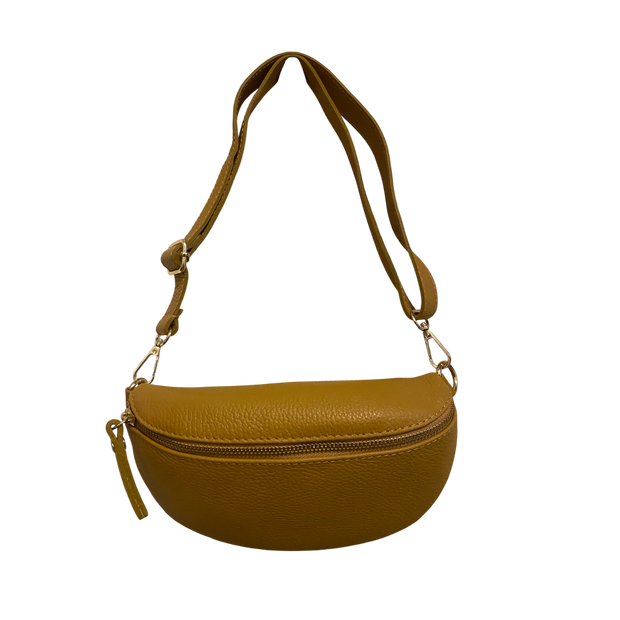 Sac banane en cuir jaune moutarde – Pratique & Tendance