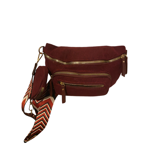 Sac Banane en Velours Côtelé Bordeaux – Élégant et Tendance