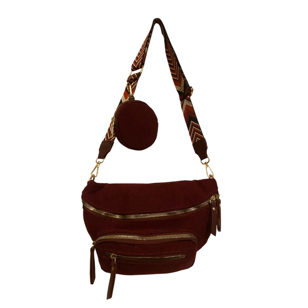 Sac Banane en Velours Côtelé Bordeaux – Élégant et Tendance