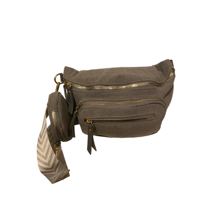 Sac Banane en Velours Côtelé Gris – Chic et Moderne