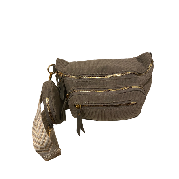 Sac Banane en Velours Côtelé Gris – Chic et Moderne