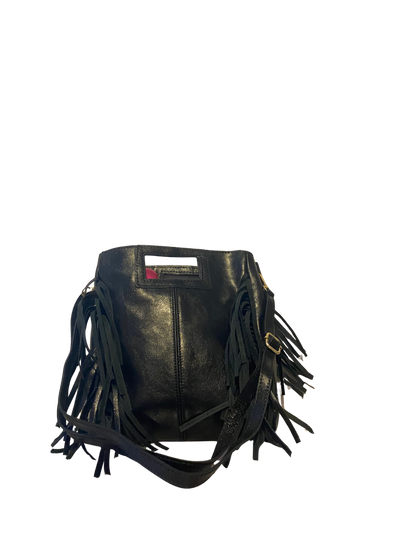 Sac à main en cuir noir à franges – Chic & Bohème